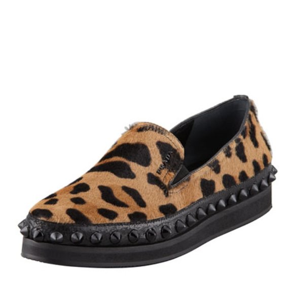 *FINAL PRICE* Prada Women's Leopard Stud Platform Slip-On Shoes - Picture 1 of 14